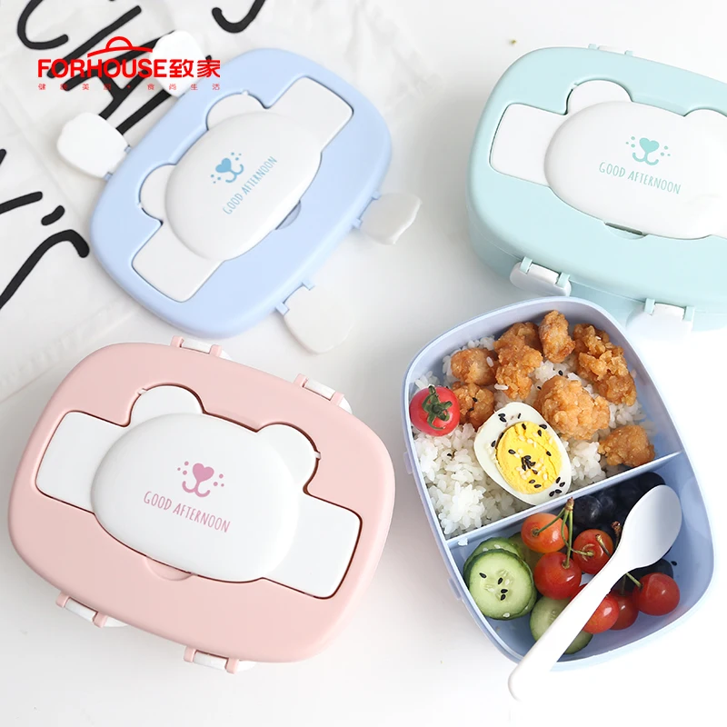 

Lunch Box Microwave Leakproof Wheat Straw Office Dinnerware 730ml Cute Bento Box Food Grade PP Container for Kids with Spoon