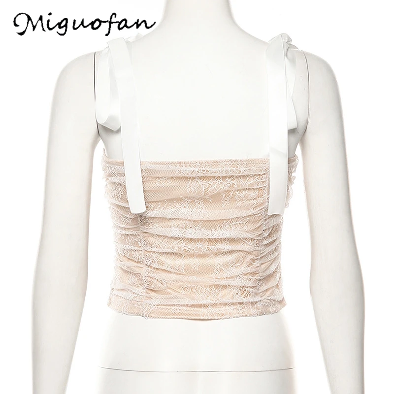 Женский укороченный топ Miguofan кружевной облегающий Топ без бретелек с бантом и