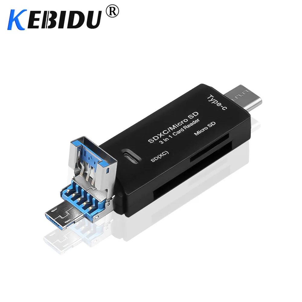 Kebidu 3 в 1 Type-C OTG кардридер Micro USB флэш-накопитель Многофункциональный переходник
