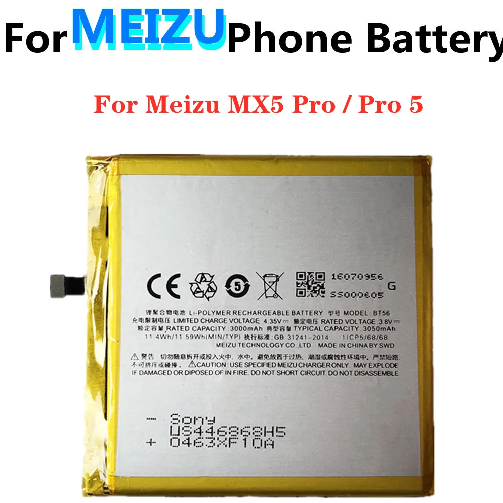 

New 3050mAh BT-56 BT56 Battery For Meizu Meizy MX5 Pro / Pro 5 Pro5 M5776 3050mAh High Quality Replacement Battery