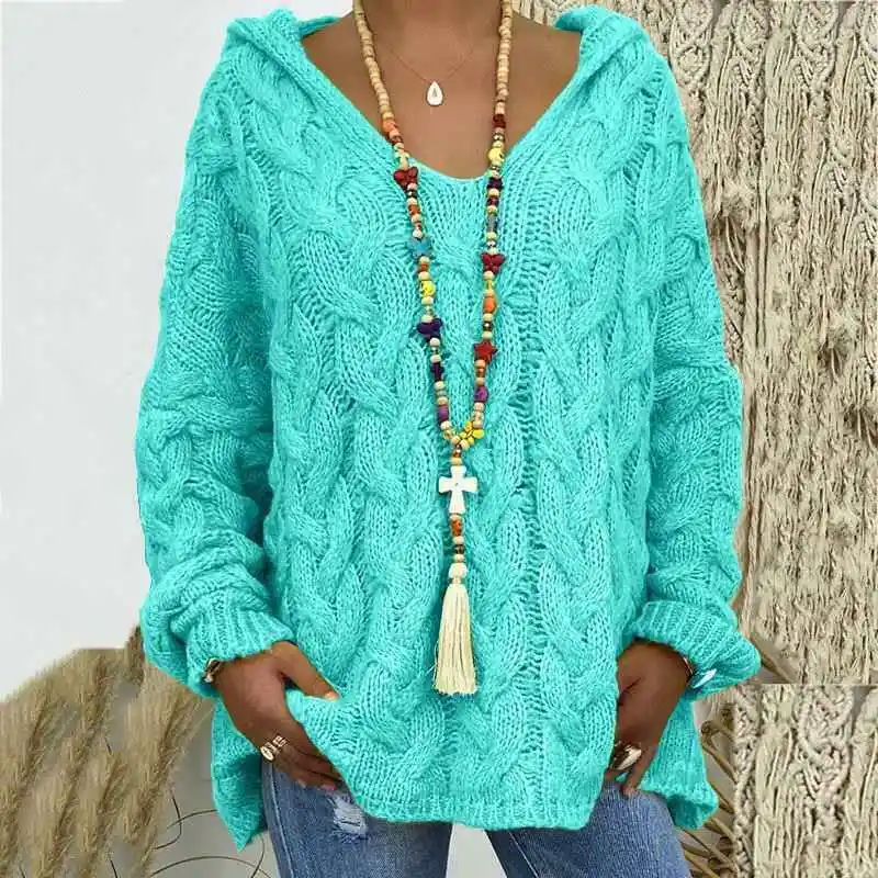 

Womens Oversized Long Sleeve Knitted Hooded Sweater Hoodie Pullover Tops Jumper
