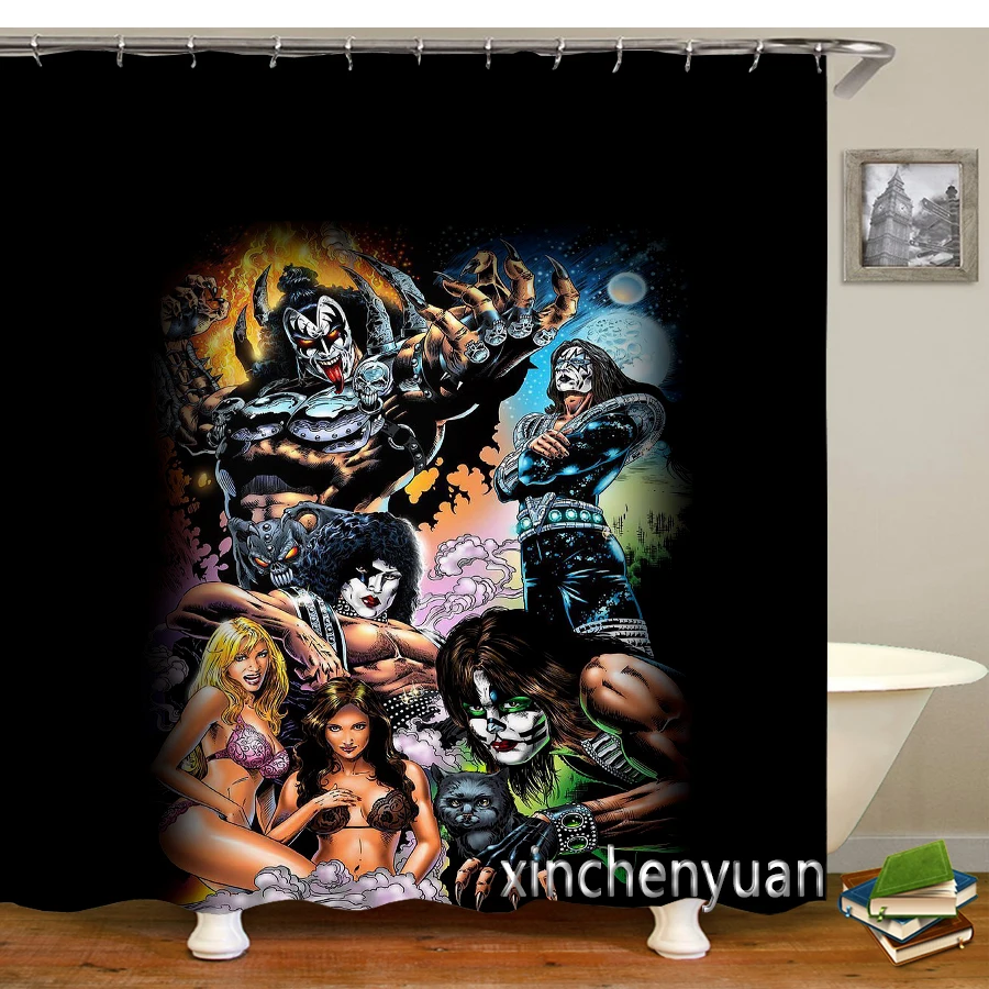 

New Creative Rock Kiss Metal Band Waterproof Bathroom Curtain 3d Printed Fabric with Hooks Decoration Shower Curtain M54