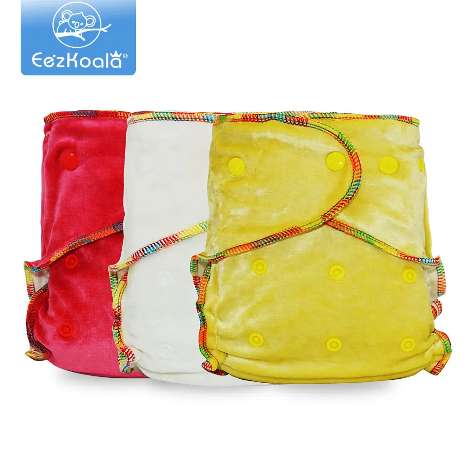 EezKoala-pa&ntilde;al de tela ajustado de terciopelo de bamb&uacute; ecol&oacute;gico, pa&ntilde;ales lavables reutilizables para beb&eacute; AI2, venta al por mayor, 3 unids/lote-0