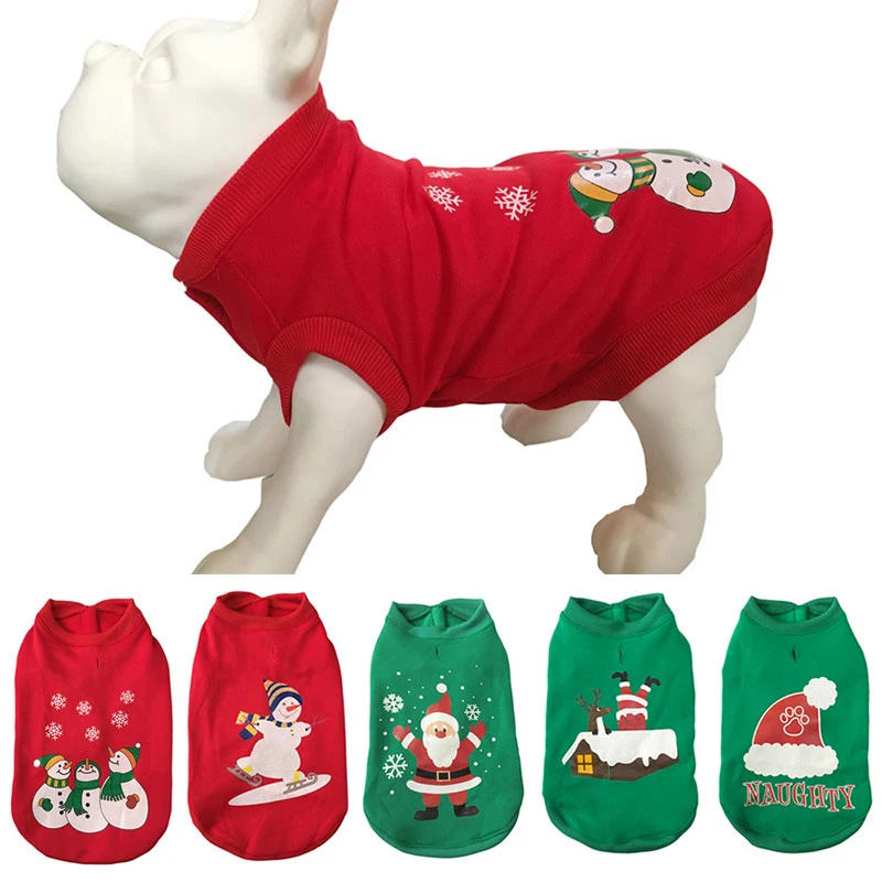 С принтом снеговика Рождественская одежда для собаки Канта Клаус красный