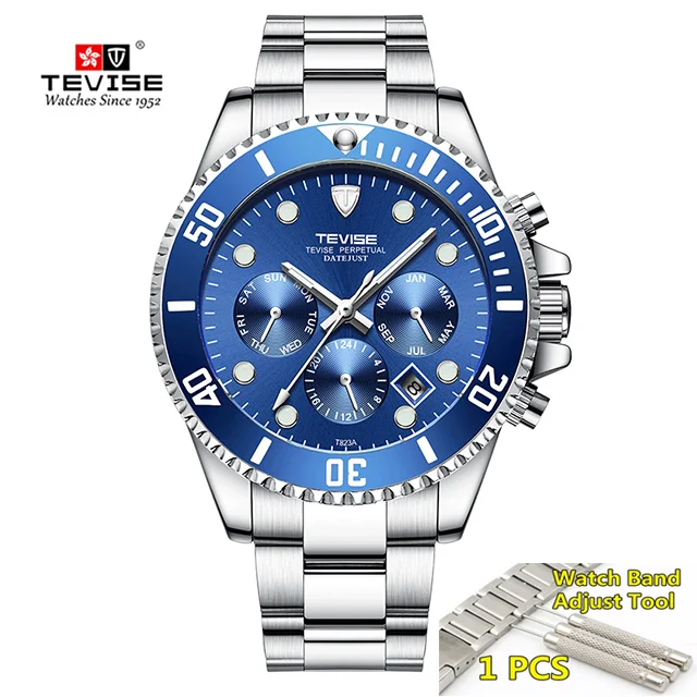 blue silver TEVISE Diver часы автоматические механические часы спортивные Топ брендовые Роскошные мужские часы мужские наручные часы montre homme - Цвет: blue silver