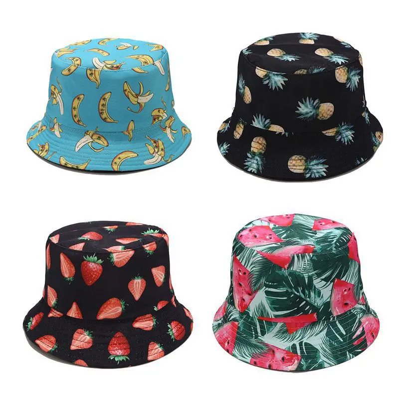 

Casual Sun Hat Banana Pineapple Fruit Pattern Bucket Hat Outdoor Casual Panama Fisherman Basin Hat Men Women Sunbonnet Fedoras