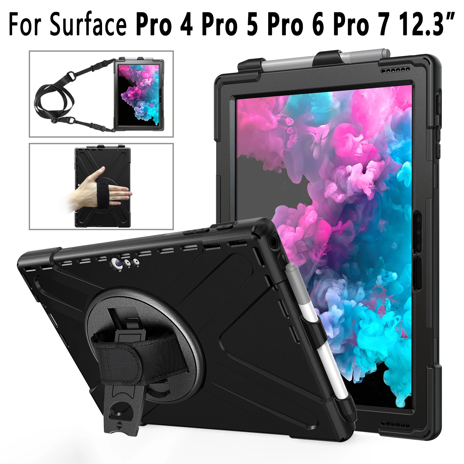 

360 Rotating Hand Shoulder Strap Kids Children Safe Shockproof Case for Microsoft Surface Pro 4 Pro 5 Pro 6 7 12.3" Cover Funda