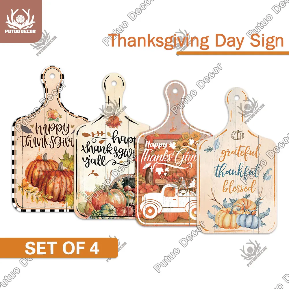 

Putuo Decor Thanksgiving Signs Cutting Board Wooden Plaque Hanging Signs Wood Plate Pumpkin Sets Kitchen Home Wall Decor Gifts