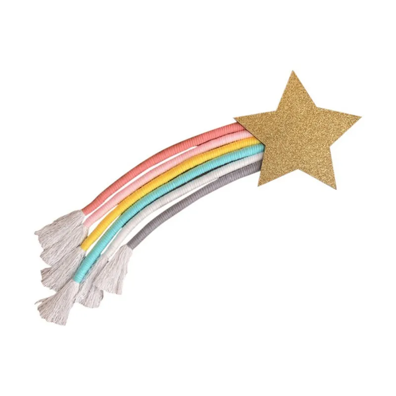 

Rainbow Pendant Handmade Woven Stars Tassel Decor For Rattan Woven Macrame Wooden Beads Wall Hangings Ornament Home Decoration