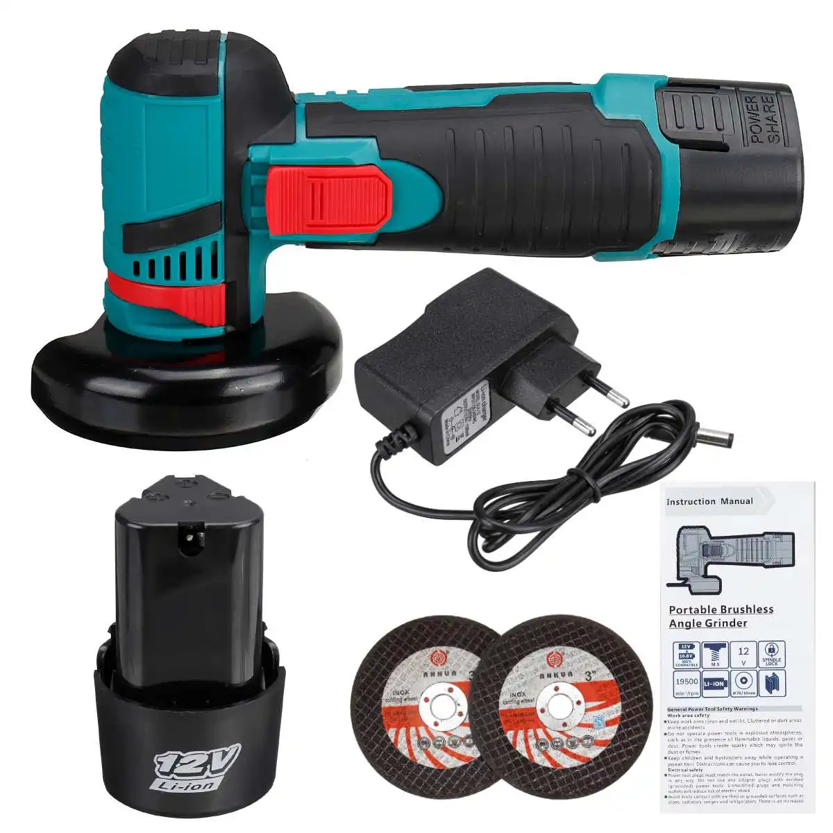 

Grinder 12V 500W Brushless Angle Grinder with Two Batteries Mini Cordless Angle Polishing Machine Diamond Cutting Power Tool