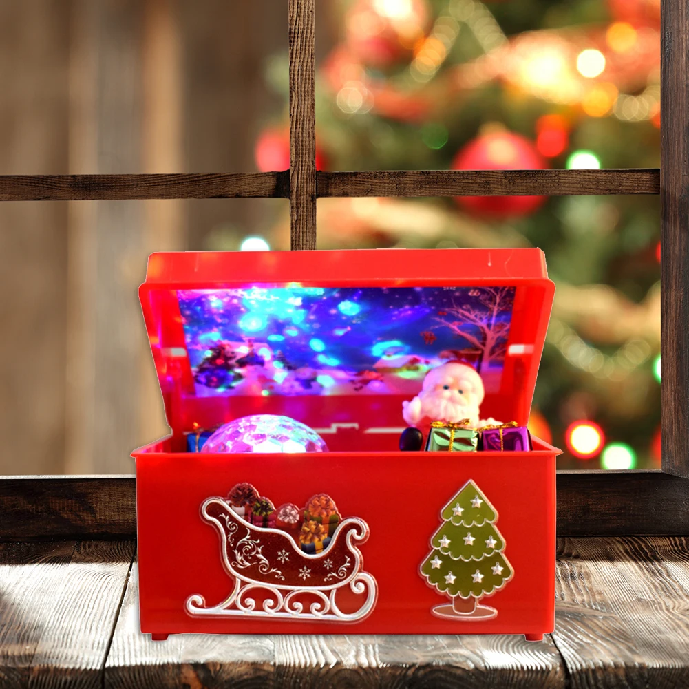 

Christmas Plastic Music Box with Santa Miniature Color Light Electric Up and Down Wear-Resistant Home Table Setting Merry Xmas N