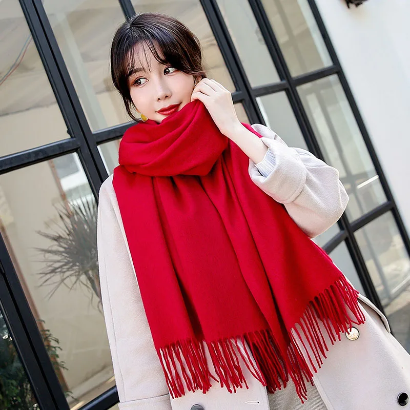 2021 зимний шарф для женщин смешивание шерсти однотонные платки и обертывания дам
