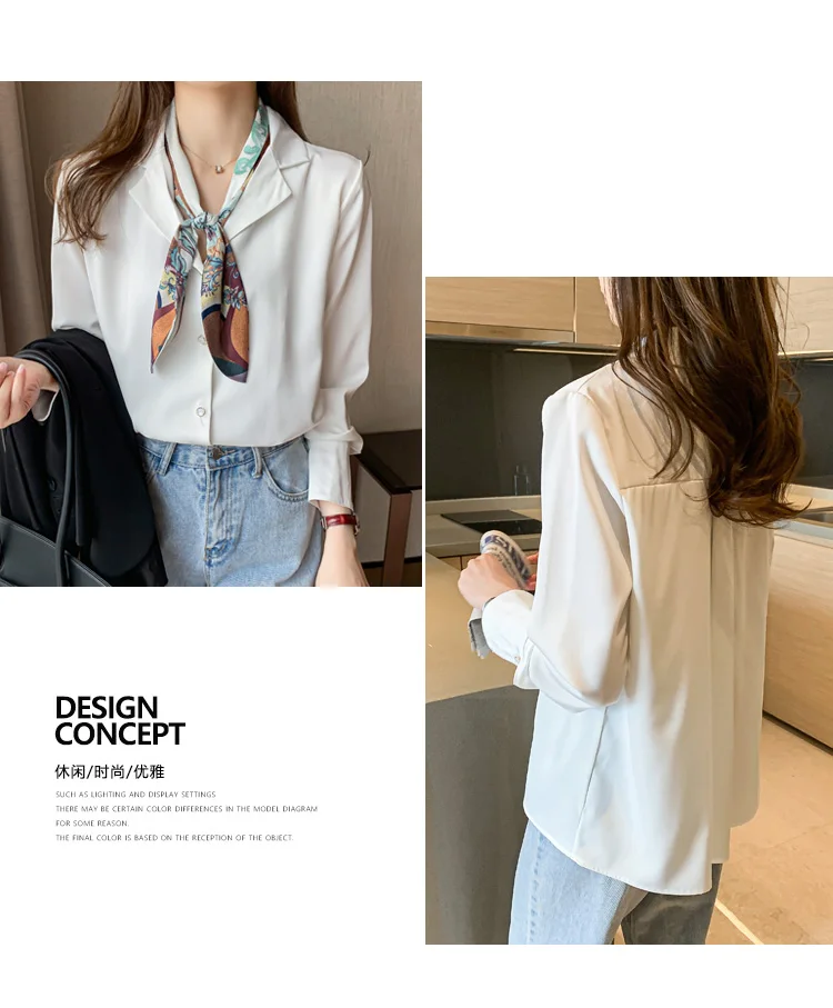 

Houthion New Long-sleeved Women Blouse Casual Fashion Blouses Comfortable Summer Shirt Lapel Chiffon High-end Top
