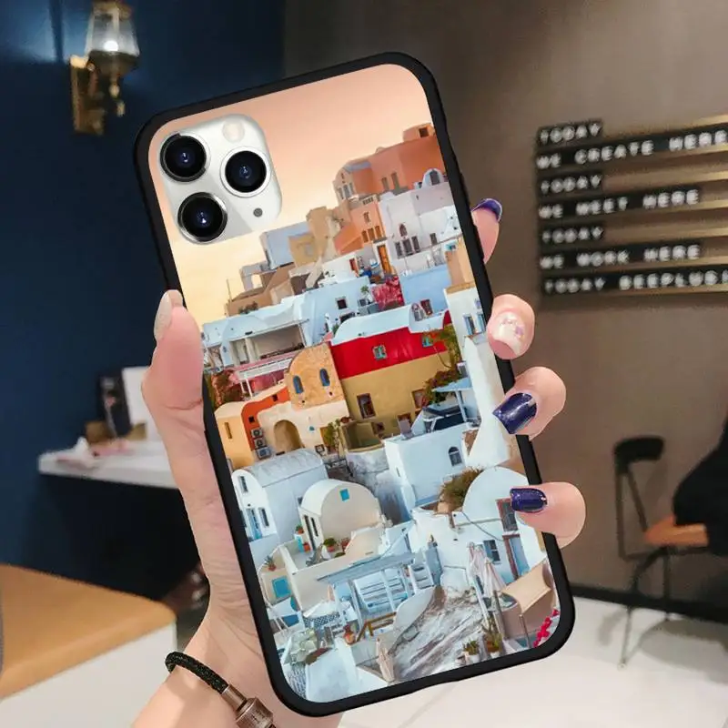 

Oia Santorini Greece lanscape Phone Cases for iPhone 11 12 pro XS MAX 8 7 6 6S Plus X 5S SE 2020 XR Soft silicone Shell Cover