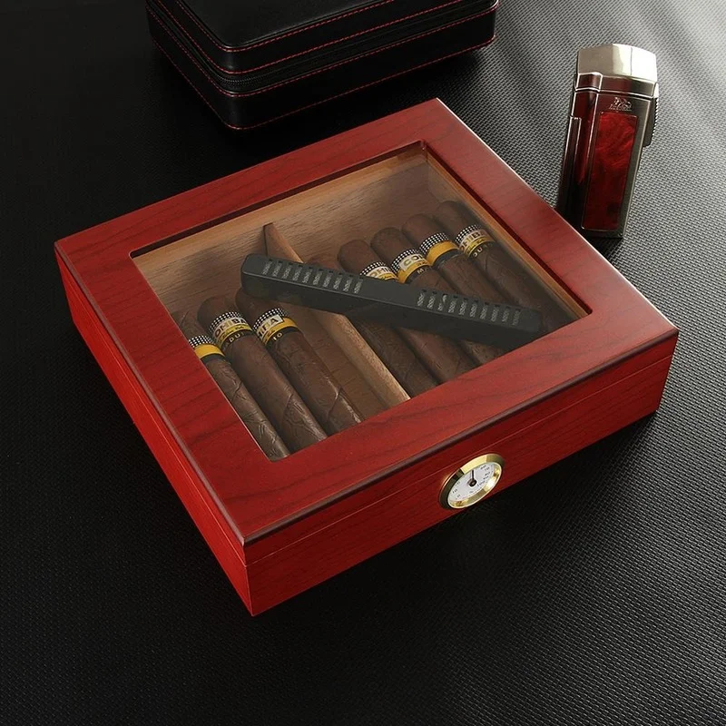 

Cedar Wood Cigar Humidor Box Case Holder with Humidifier Hygrometer for Men Cigar Accessories