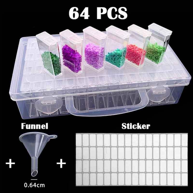 Коробка для хранения алмазной живописи с 64 ячейками портативный контейнер бусин