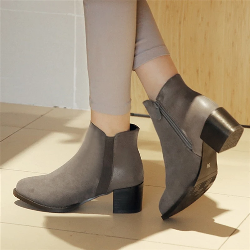 Botas mujer invierno/2019 г. Короткие ботильоны на среднем каблуке в стиле ретро молнии