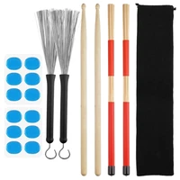 drum sticks set wood drum sticks drum wire brushes retractable drum stick brush 12 pcs drum dampenersstorage bag