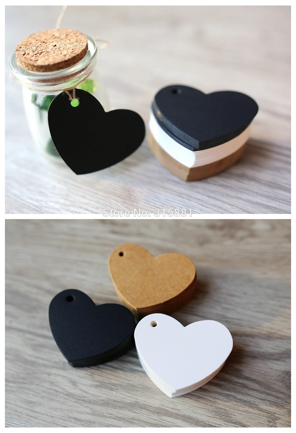 Белые коричневые черные крафт-бумажные бирки садовые этикетки сердце свадебное