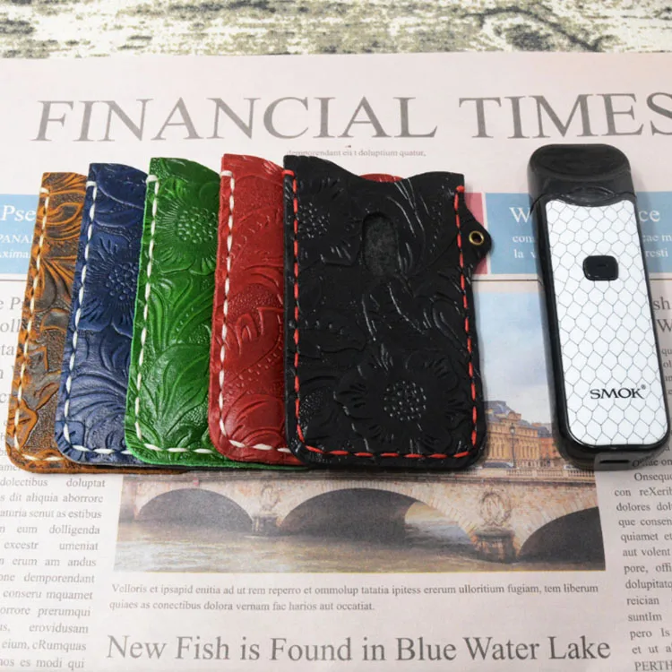 

Retro Carved Pattern Full Grain Leather Necklace Lanyard Case Cover Carrying Bag Pouch Pocket Vape Accessories