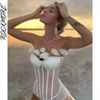 Женский сетчатый топ-корсет Rockmore, прозрачный укороченный топ на шнуровке сзади, для клубной вечеринки, белый топ с запахом, уличная одежда, черный, готический