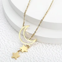 simple ins style minority design jewelry moon star tassel pendant necklace temperament female stainless steel clavicle chain