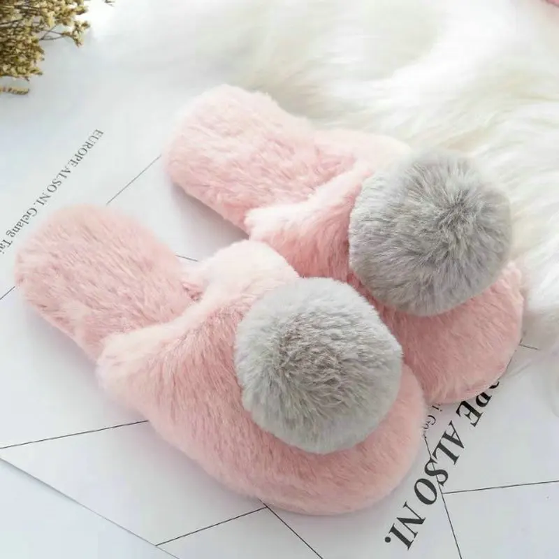 С героями мультфильмов Теплые плюшевые тапочки для женщин розового цвета/для