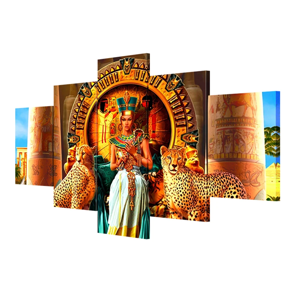 

Wall Art Canvas Painting Home Decor 5 Panels Egyptian Queen Picture Modular HD Prints Animals Poster For Living Room Framework