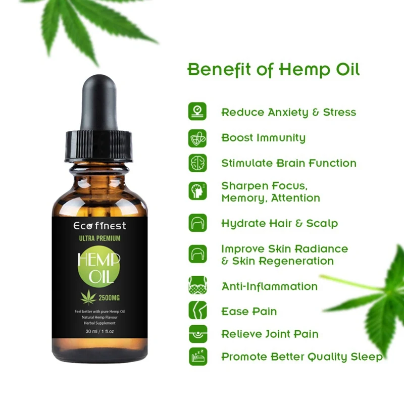 30ml Hemp Seed Oil Essential Natural Anti--Inflammatory Body Skin Care Massage Pain Relief Anti Anxiety With 2500mg | Красота и