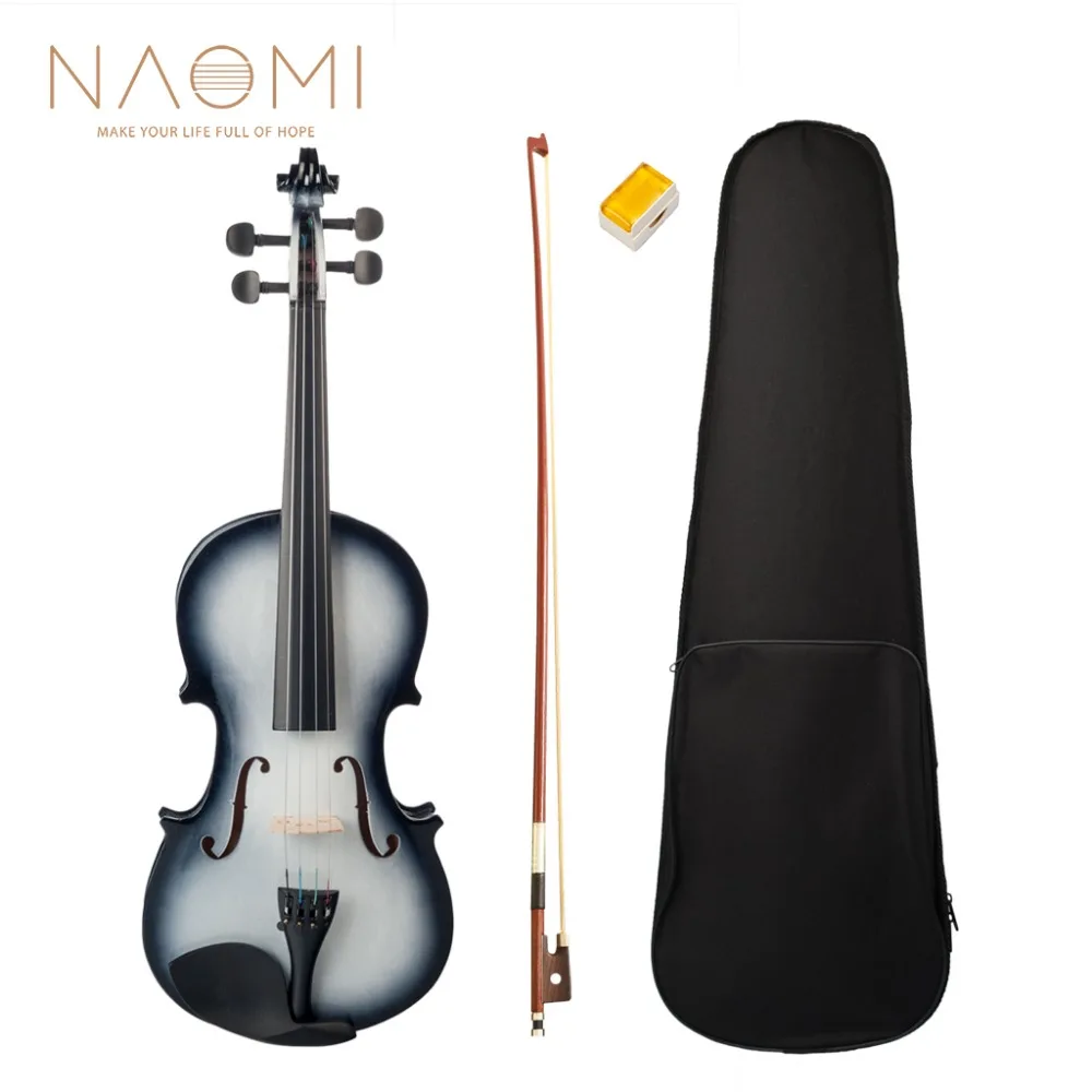 NAOMI Acoustic 4/4 Violin Set Basswood Body White-black Gradient Ebony Fretboard W/ Brazilwood Bow+Canvas Case+Rosin