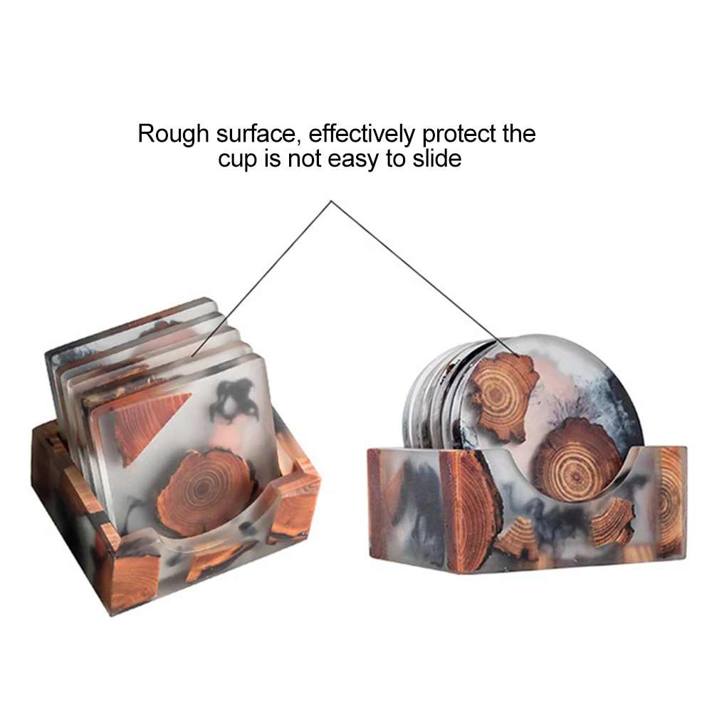 

7pcs/6pcs Resin Pine Coasters Heat Resistant Placemats Drink Mat Tea Coffee Cup Pad Waterproof Non-slip Creative Decor Natural