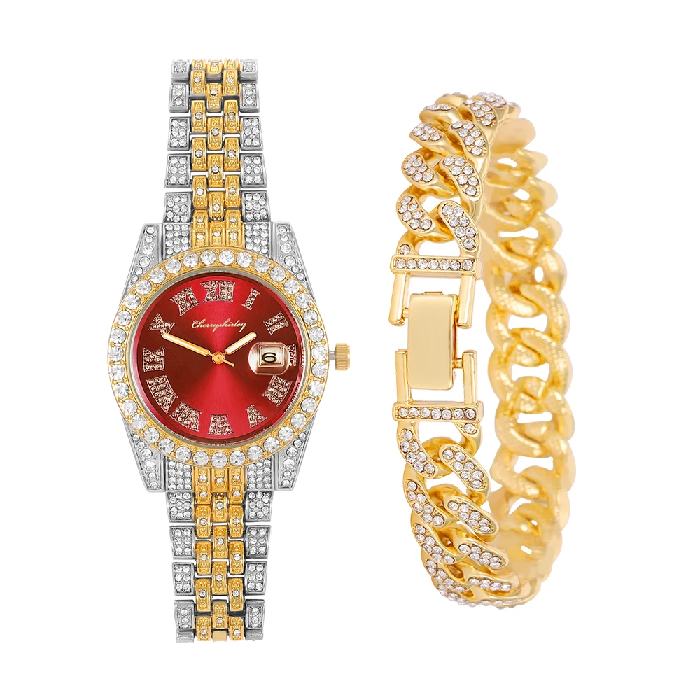 

Часы наручные стразы женские с бриллиантами, брендовые роскошные золотистые, с браслетом