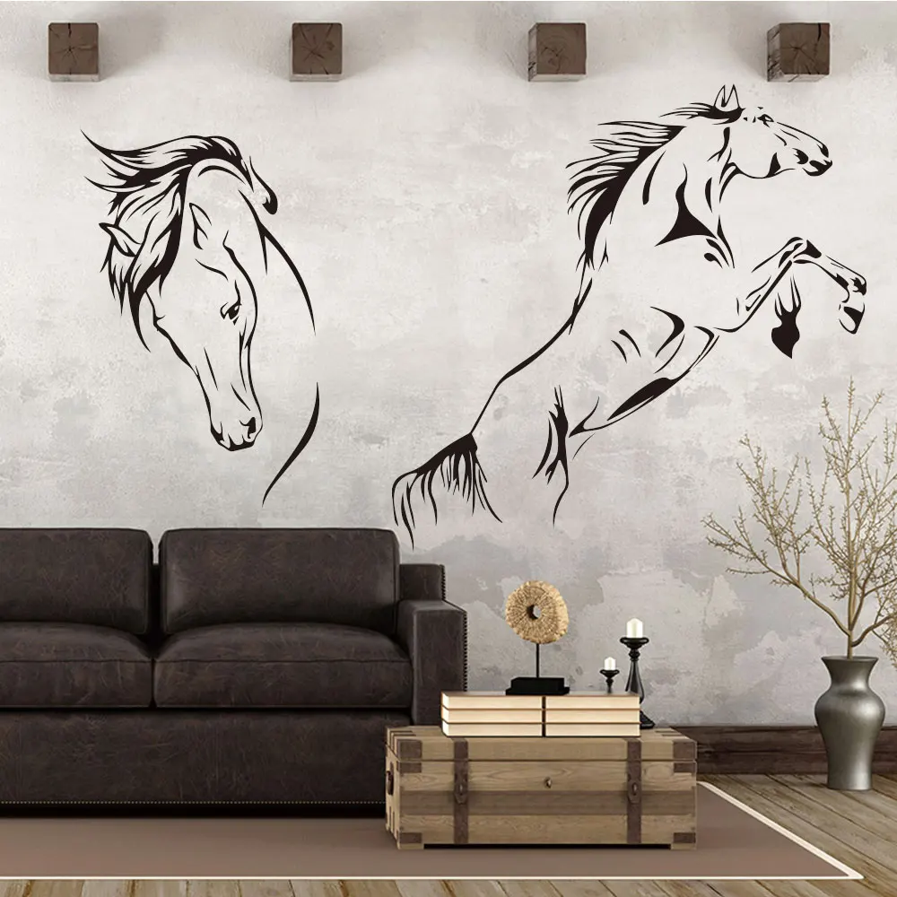 Арт черная стикер на стену лошадь для по обеим сторонам) украшение комнаты