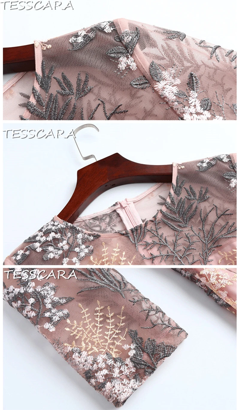 TESSCARA, женское летнее роскошное Сетчатое платье с вышивкой, женское длинное элегантное кружевное коктейльное платье, Ретро стиль, женское платье, праздничный Сарафан