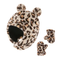 winter leopard beanie hat gloves set for baby kids toddler infant newborn earflap cute warm fleece for boys girls