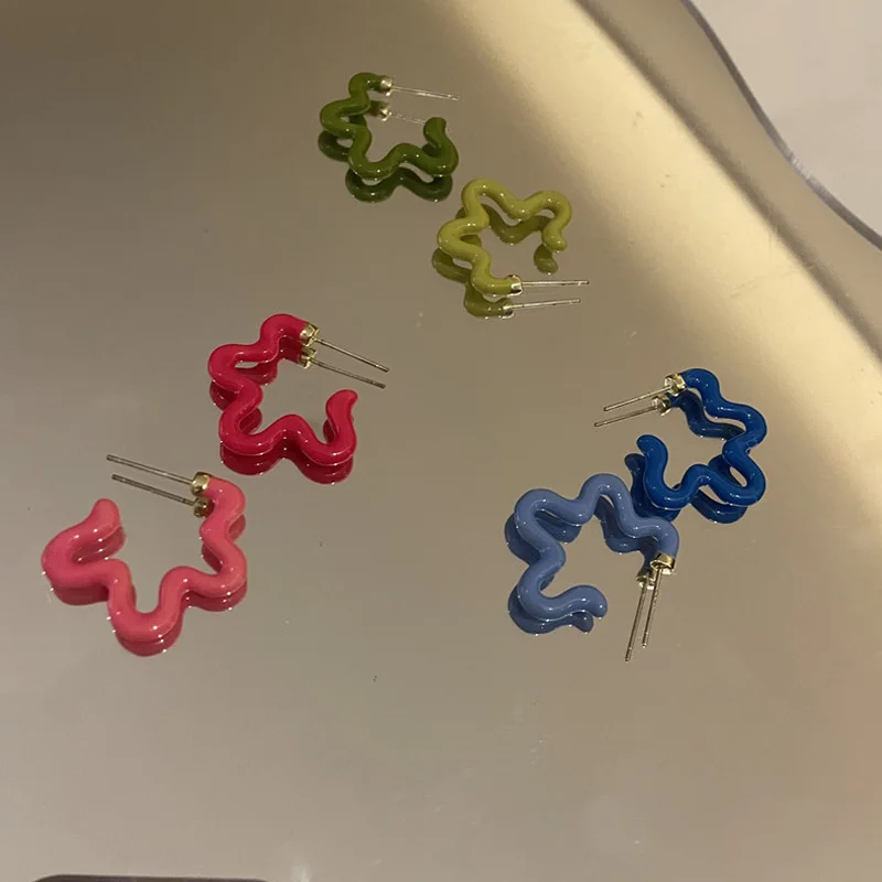 New arrive flower shape hoop earrings alloy painting big round hyperbole fashion earrings for women