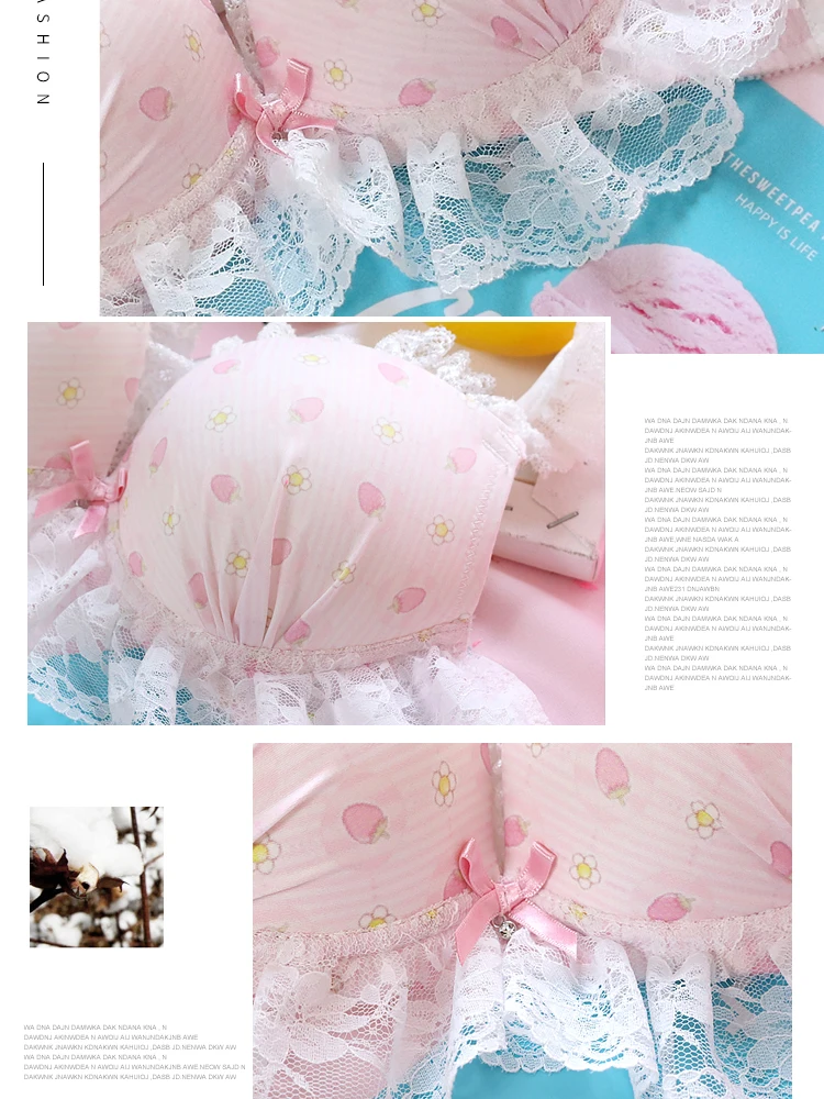 Japanese Sweet Cute Sexy Push Up Bra Brief Set Lace Pink Underwear Women Girls 2021 Kawaii Lingerie Plus Size Bralette Sets