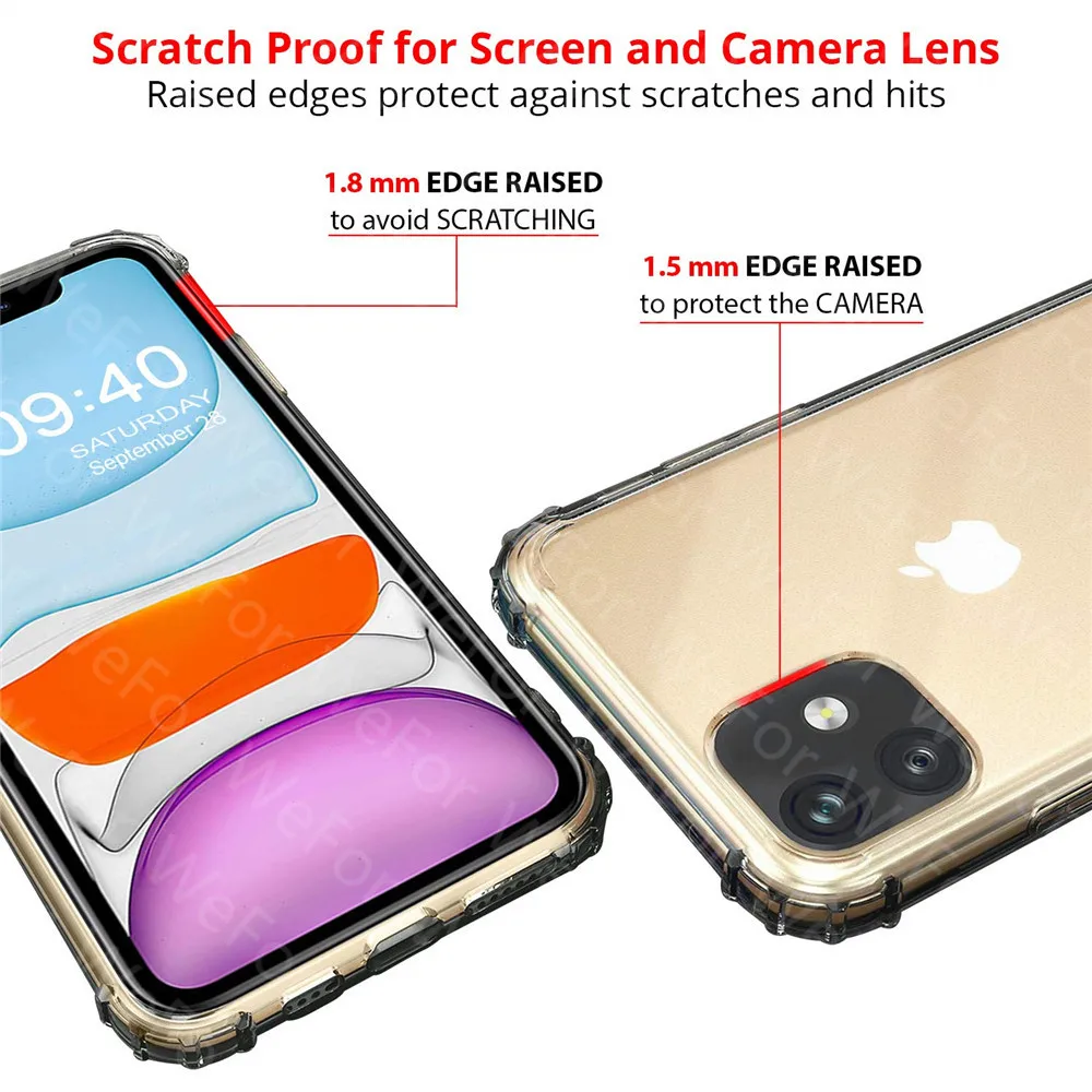 Ультратонкий Прозрачный ударопрочный чехол из ТПУ для телефона iPhone 11 12 MINI Pro XS Max SE