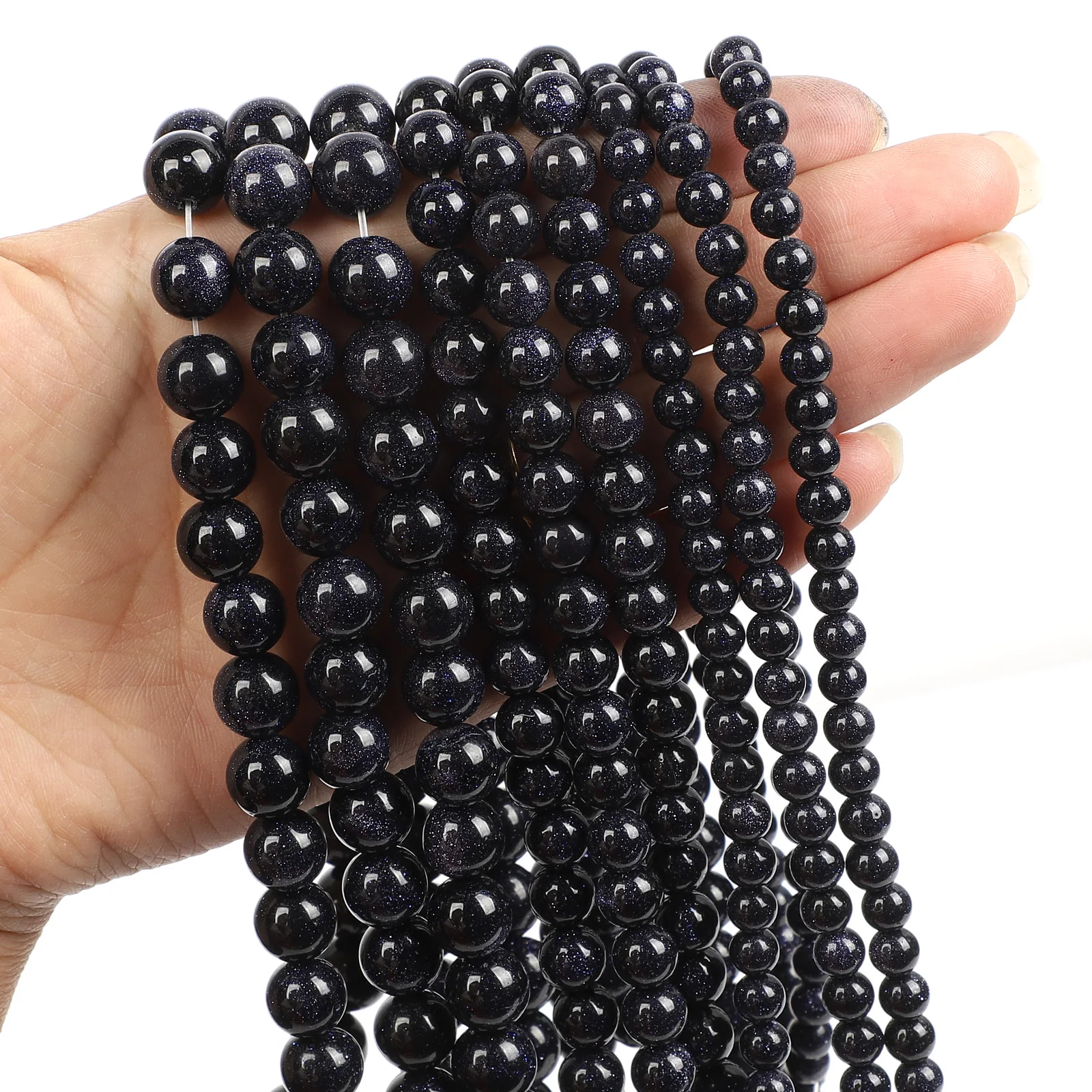 Круглые бусины шармы из натурального синего песка для изготовления ювелирных