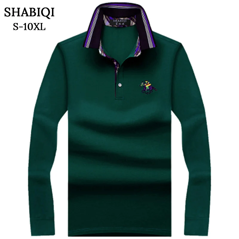 Green SHABIQI размера плюс S-10XL, брендовая Новая мужская рубашка поло, мужская хлопковая рубашка с длинным рукавом, Брендовые повседневные топы, мужские рубашки поло - Цвет: Green