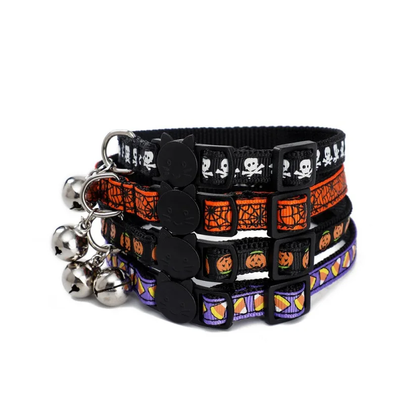 

Cats Adjustable Collar Nylon Halloween Pumpkin Skull Themed Quick Release Puppy Collar For Small Large Pet Dogs Collars