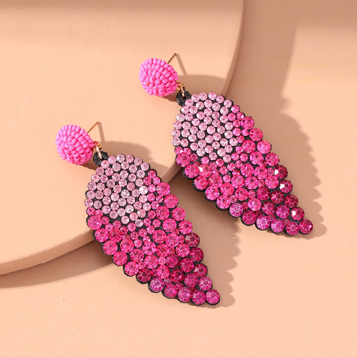 

New Arrival Women Shiny Pink Zircon Leaf Stud Earrings Personalized Fanshion Accessories Female Earrings Gifts