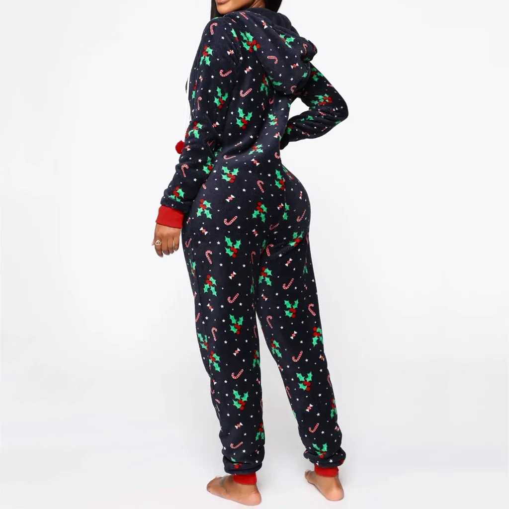 rompers womens jumpsuit Long Sleeve Ladies Hooded Christmas Printed Jumpsuit Pyjamas Nightwear комбенизон женский#XB20 |