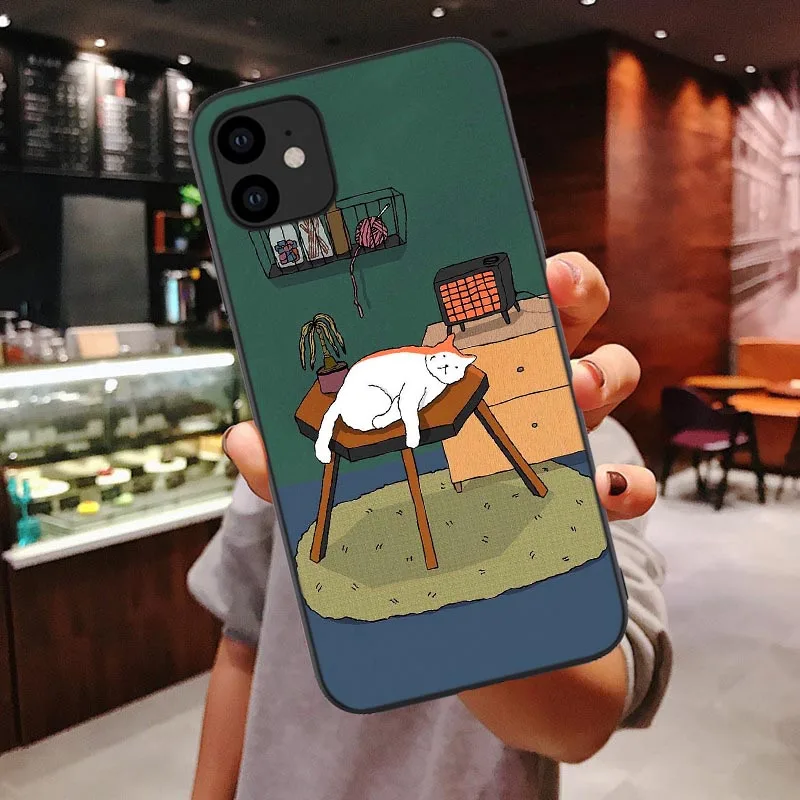 

Retro illustration Cute Cats Dog Phone Case For iPhones 11 Pro Max 6 6S 7 8 Puls X XS MAX XR Case Funny Soft Silicon Cover