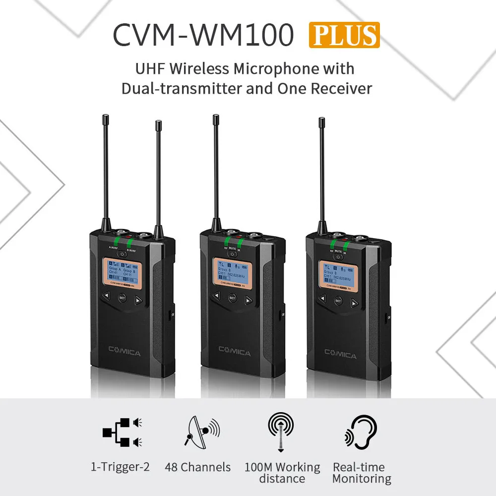 CoMica CVM WM100 PLUS UHF 48 канальная Беспроводная двойная петличная микрофонная система
