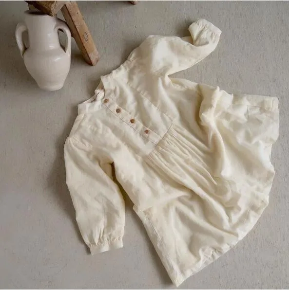 

Autumn New Kids Baby Girls Cotton And Linen Long Sleeves Dress Girls Thin Casual Dress Toddler Solid Princess A-line Dresses