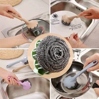 sponges stainless steel wire ball washing pot brush with handle cleaning ball brush household merchandises estropajos de cocina