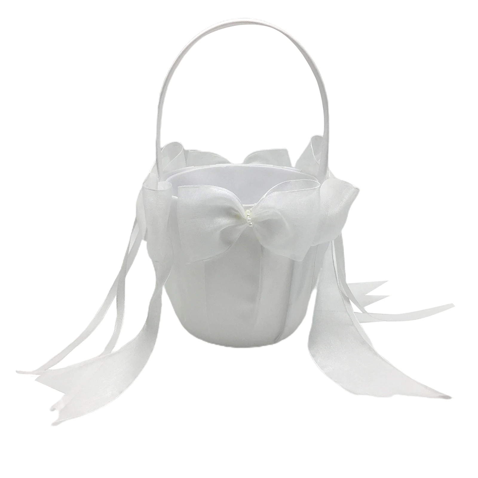 

Белая корзина с цветами для свадебных девушек, декоративная корзина с бантом, держатель для розы, Декор