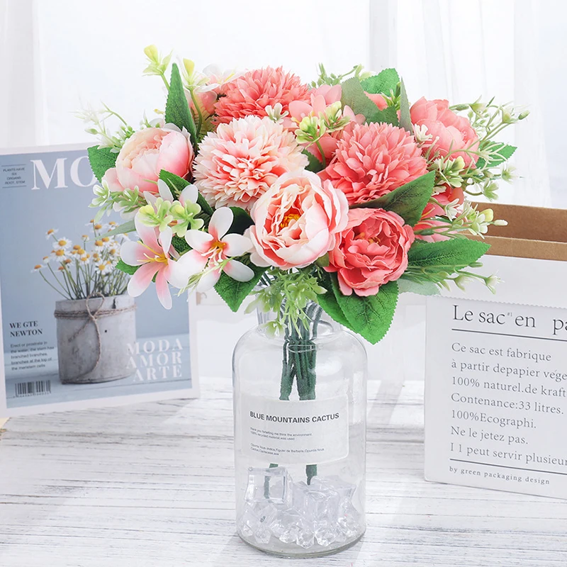 

Silk Artificial Peony Flowers for Home Wedding Decoration Dandelion Bouquet Ball DIY Craft Wreath Christmas Fake Flower Arrange