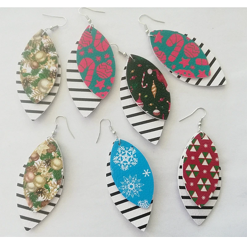 3D Рождество два слоя Хэллоуин печать кожаная капля серьги для женщин длинные